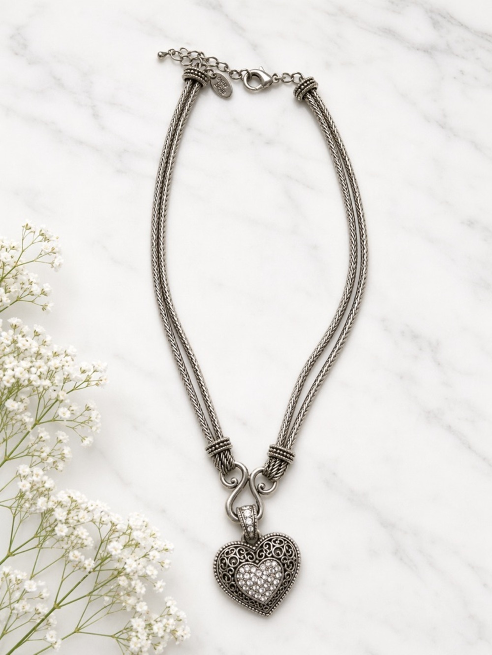 Lia Sophia “Love Dust” Silver-Tone Filigree Heart Pendant Statement Necklace - Picture 3 of 5
